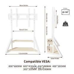 Heavy Duty Floor TV Stand Industrial Wood Shelf Mobile TV Cart for 65-100 LCD