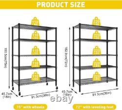 Heavy Duty Garage Shelving Unit, 91.3x45.7x190.5cm, 5 Tier, Black