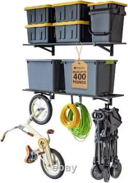 Heavy Duty Garage Wall Shelving 180kg with Hooks 2 Pack Steel Storage Rack