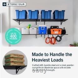 Heavy Duty Garage Wall Shelving 180kg with Hooks 2 Pack Steel Storage Rack