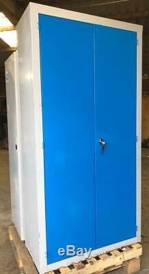 Heavy Duty Industrial Blue Grey 2 Door Metal Steel Tool Cupboard & 4 Shelves