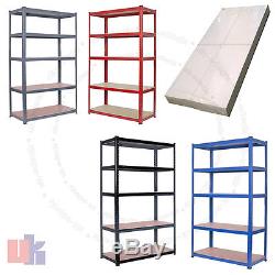 Heavy Duty Metal 5 Tier Boltless Shelving Racking in Blue Red Black Grey Colours