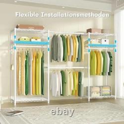 Heavy Duty Metal Clothes Rail Storage Garment Shelf with 4 Hanging Rods Stand Rack