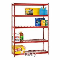 Heavy Duty Metal Storage 5 Shelves Shelf Rack Steel Shelving 48 x 18 72 Red
