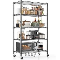 Heavy Duty Metal Storage Rack 5 Tier Wire Shelving Unit on Wheels Kitchen Garage