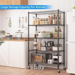 Heavy Duty Metal Storage Rack 5 Tier Wire Shelving Unit on Wheels Kitchen Garage