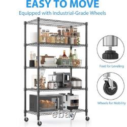 Heavy Duty Metal Storage Rack 5 Tier Wire Shelving Unit on Wheels Kitchen Garage