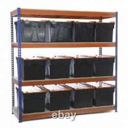 Heavy Duty Shelving blue and orange 4 Levels with 12 65L CROC Boxes