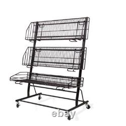 Heavy Duty Shop Retail Shelf 3-Layer Fruit Snack Storage Retail Rack With Wheels