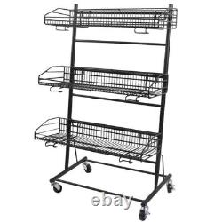 Heavy Duty Shop Retail Shelf 3-Layer Fruit Snack Storage Retail Rack With Wheels