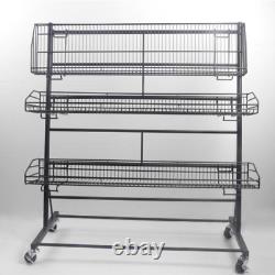 Heavy Duty Shop Retail Shelf 3-Layer Fruit Snack Storage Retail Rack With Wheels