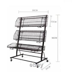 Heavy Duty Shop Retail Shelf 3-Layer Fruit Snack Storage Retail Rack With Wheels