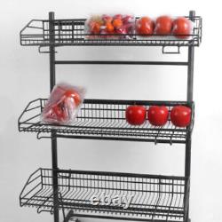 Heavy Duty Shop Retail Shelf 3-Layer Fruit Snack Storage Retail Rack With Wheels