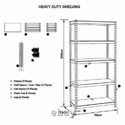 Heavy Duty Storage Racking 5 Tier Red Shelving Boltless Rivet (150x70x30) cm