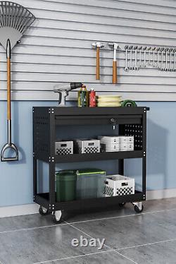 Heavy Duty Tool Storage Garage Trolley Workshop Cart Shelf 3 Tire Wheel Drawer