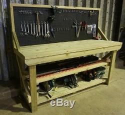 Heavy Duty Wooden WorkBench With Peg Board 4FT-6FT Outdoor/MDF/Indoor Table Top