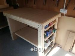 Heavy Duty Wooden Workbench 4 Feet Long With Multiple Shelves