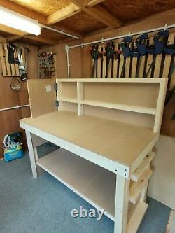 Heavy Duty Wooden Workbench 5 Feet Long With Shelves, Backboard, Small Cupboard