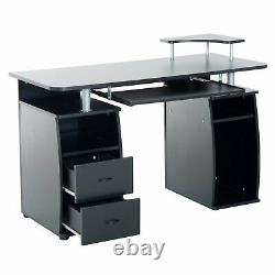 Heavy Duty Work Desk Black Wooden Office Desktop Table Storage Drawers Shelves
