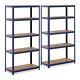 Heavy Duty Metal Shelf Cellar Shelf 90x40x180 Cm For 5 X 175 Kg Blue 2 Pcs