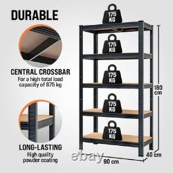 Industrial 5-Tier Storage Shelves Freestanding Heavy Duty 875KG Load Black