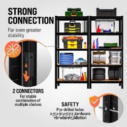 Industrial 5-Tier Storage Shelves Freestanding Heavy Duty 875KG Load Black