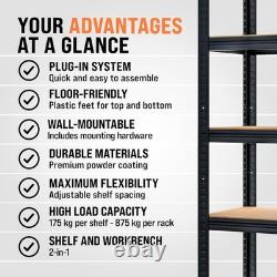 Industrial 5-Tier Storage Shelves Freestanding Heavy Duty 875KG Load Black
