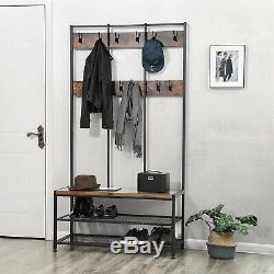 Industrial Coat Rack Stand Bench Hallway Furniture Shoe Storage Shelves Hanger