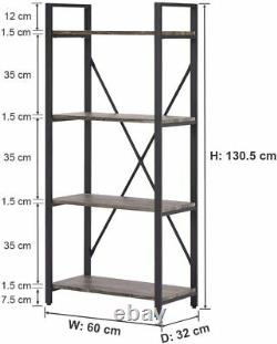 Industrial Metal and Wood Bookshelf Case 4 Tier Shelves Display Unit Black Stand