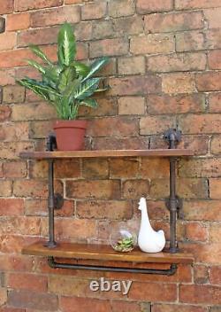 Industrial Pipe Shelving Wall Mounted Rustic Floating Shelf 2 Shelves Storage