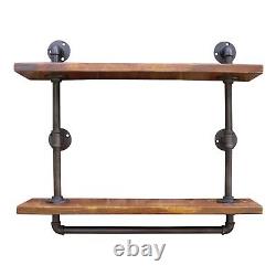 Industrial Pipe Shelving Wall Mounted Rustic Floating Shelf 2 Shelves Storage