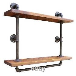 Industrial Pipe Shelving Wall Mounted Rustic Floating Shelf 2 Shelves Storage