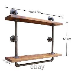 Industrial Pipe Shelving Wall Mounted Rustic Floating Shelf 2 Shelves Storage