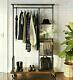 Industrial Style Garment Clothes Rail Shelves Storage Metal Pipe Mobile Wardrobe