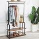 Industrial Style Wooden Metal Clothes Rail Rack Stand Storage 4 Shelves Withwheels