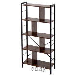 Industrial Wood Bookcase Bookshelf Display Storage Shelving Unit 5 Tiers Racking