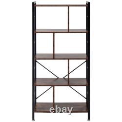 Industrial Wood Bookcase Bookshelf Display Storage Shelving Unit 5 Tiers Racking