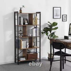 Industrial Wood Bookcase Bookshelf Display Storage Shelving Unit 5 Tiers Racking