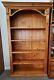 Large Solid Antique Mexican Pine Bookcase With 5 Shelves & Stained Glass Inserts