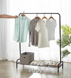 Metal Clothes Heavy Duty Hanging Rail Clothing Coat Stand with Shoe Rack Shelf