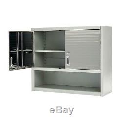 Metal Locking Wall Cabinet Tool Shop Garage Storage Shelf Heavy-Duty Steel