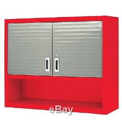 Metal Locking Wall Cabinet Tool Shop Garage Storage Shelf Heavy-Duty Steel Red