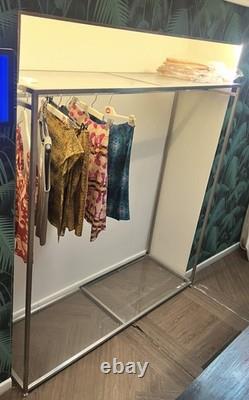 Modern Stainless Steel Clothing Rail with Glass Shelves 160cm x 160cm Heavy Duty