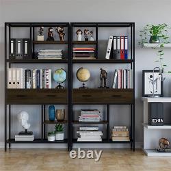 Modern Tall Bookcase Cabinet Kitchen Plant Storage Shelf Stand with 2 Wood Drawers