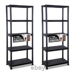 NEW! 2x 5 Tier Black Plastic Heavy Duty Shelving Racking Storage Unit