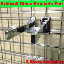 NEW HEAVY DUTY GRID MESH GLASS SHELF BRACKETS (pair) FOR SHOP FITTINGS
