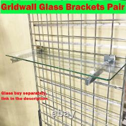 NEW HEAVY DUTY GRID MESH GLASS SHELF BRACKETS (pair) FOR SHOP FITTINGS