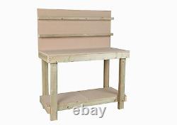 New 4ft Long 18mm Thick Mdf Top Work Bench Heavy Duty With Backboard & Shelves