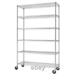 New 6-Tier Chrome Metal Storage Rack with Wheels, Heavy Duty Adjustable Shelves