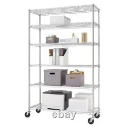 New 6-Tier Chrome Metal Storage Rack with Wheels, Heavy Duty Adjustable Shelves